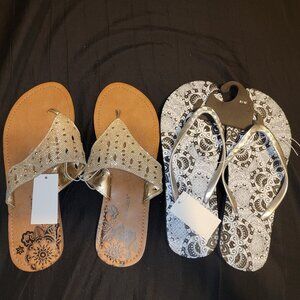 Gold Zarla Sparkle Joe Boxer Sandals Silver Black 9/10 Flip Flops Cora